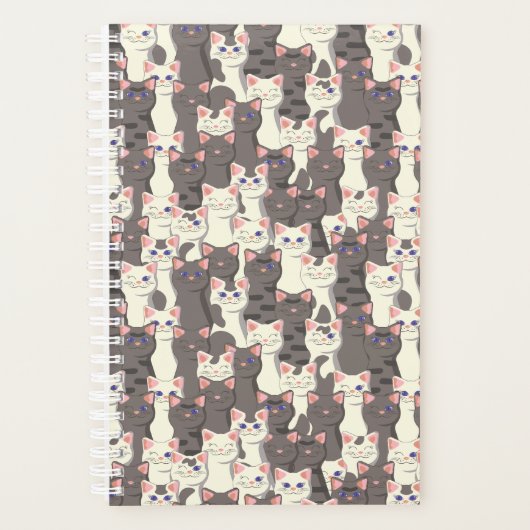 Witte en grijze kattenpatroon planner (Voorkant)