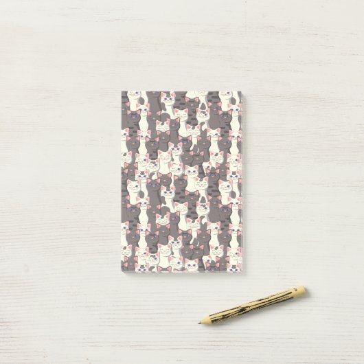 Witte en grijze kattenpatroon post-it® notes (Op bureau)