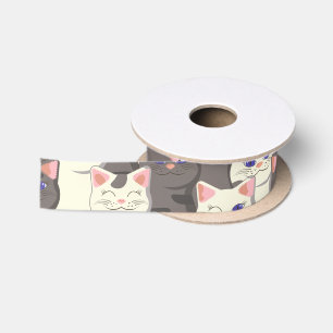 Witte en grijze kattenpatroon satijnen lint