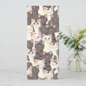 Witte en grijze kattenpatroon save the date (Staand voorkant)