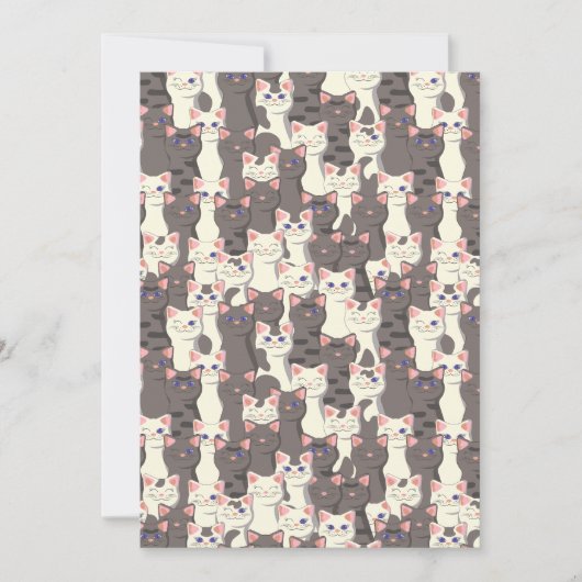 Witte en grijze kattenpatroon save the date (Voorkant)