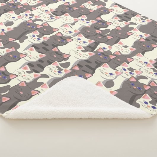 Witte en grijze kattenpatroon sherpa deken (3/4)