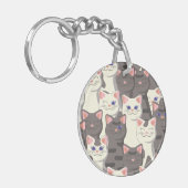 Witte en grijze kattenpatroon sleutelhanger (Voorkant Links)