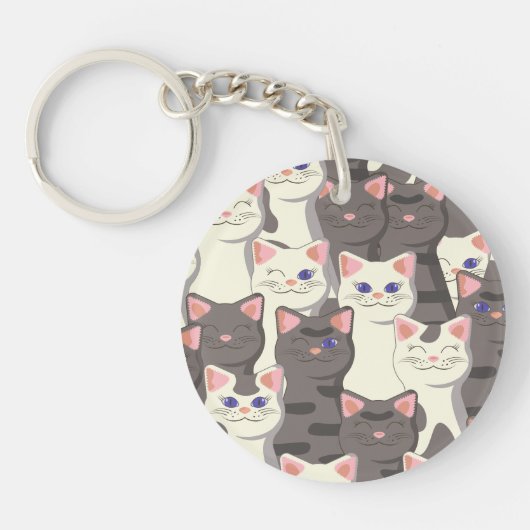 Witte en grijze kattenpatroon sleutelhanger (Voorkant)