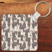 Witte en grijze kattenpatroon sleutelhanger (Achterkant)
