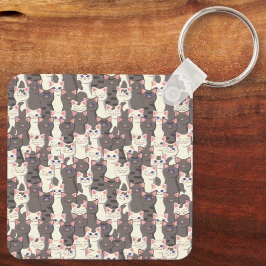 Witte en grijze kattenpatroon sleutelhanger (Achterkant)