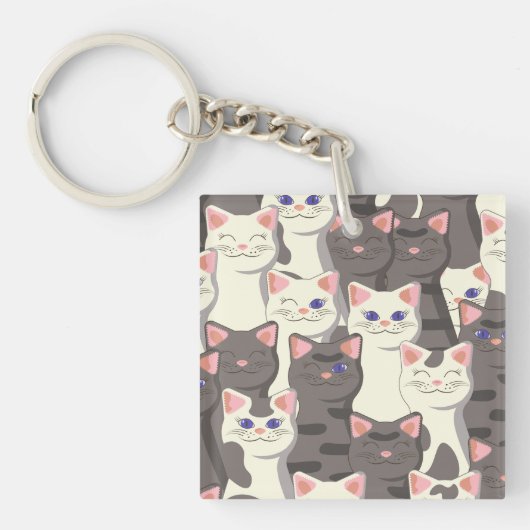 Witte en grijze kattenpatroon sleutelhanger (voorkant)