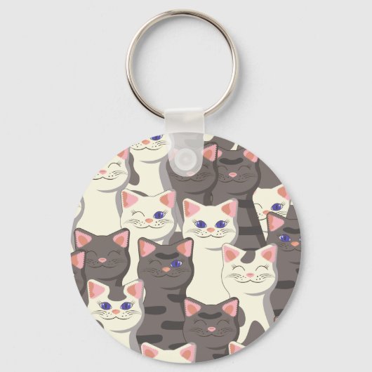Witte en grijze kattenpatroon sleutelhanger (Voorkant)