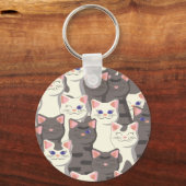 Witte en grijze kattenpatroon sleutelhanger (Voorkant)