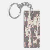 Witte en grijze kattenpatroon sleutelhanger (Voorkant Links)