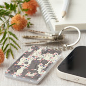 Witte en grijze kattenpatroon sleutelhanger (Voorkant Rechts)