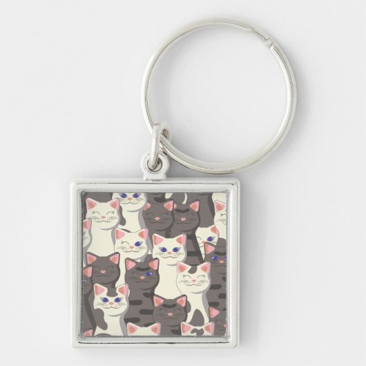 Witte en grijze kattenpatroon sleutelhanger (Voorkant)