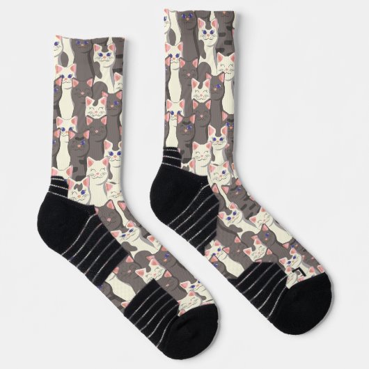 Witte en grijze kattenpatroon sokken (Rechts)