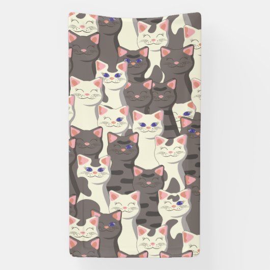 Witte en grijze kattenpatroon spandoek (Verticaal)