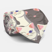 Witte en grijze kattenpatroon stropdas (Opgerold)