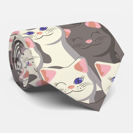 Witte en grijze kattenpatroon stropdas (Opgerold)