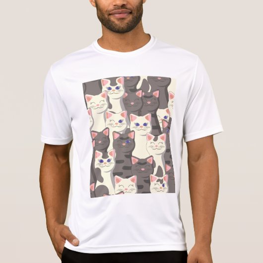 Witte en grijze kattenpatroon t-shirt (Voorkant)