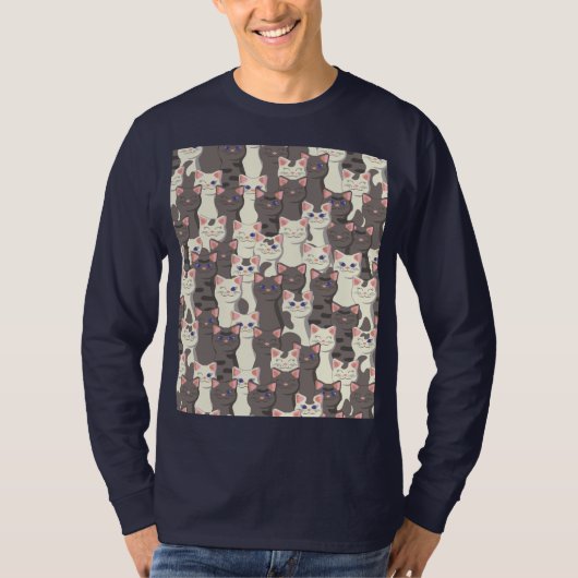 Witte en grijze kattenpatroon t-shirt (Voorkant)