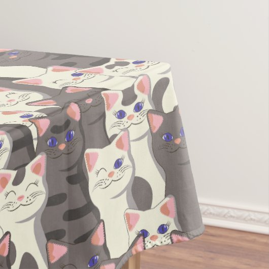 Witte en grijze kattenpatroon tafelkleed (Voorbeeld)