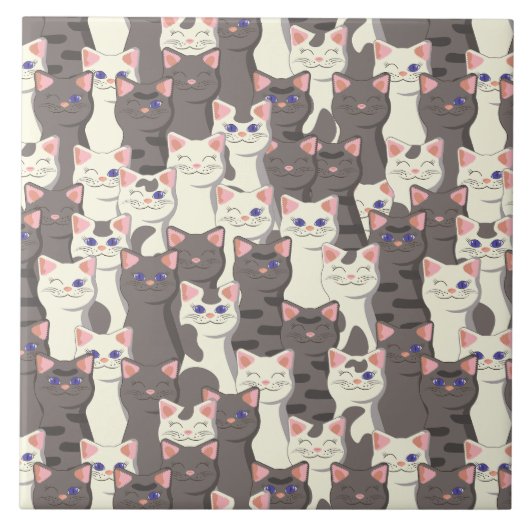 Witte en grijze kattenpatroon tegeltje (Voorkant)