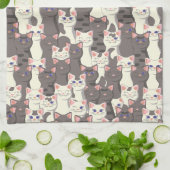 Witte en grijze kattenpatroon theedoek (Gevouwen)