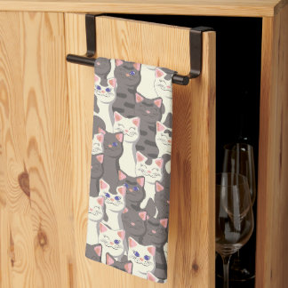 Witte en grijze kattenpatroon theedoek