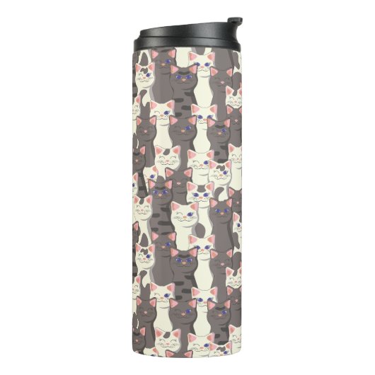 Witte en grijze kattenpatroon thermosbeker (Gedraaid links)