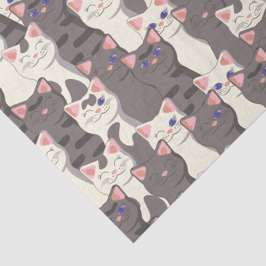 Witte en grijze kattenpatroon tissuepapier (Detail)