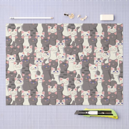 Witte en grijze kattenpatroon tissuepapier (Craft)