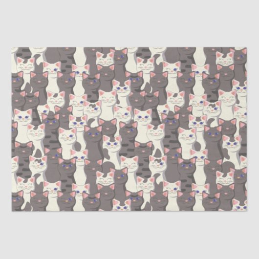 Witte en grijze kattenpatroon tissuepapier (Voorkant)