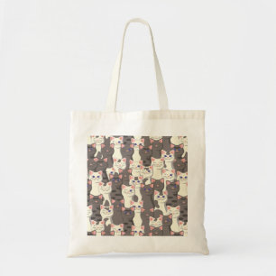 Witte en grijze kattenpatroon tote bag