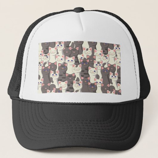 Witte en grijze kattenpatroon trucker pet (Voorkant)