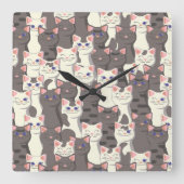 Witte en grijze kattenpatroon vierkante klok (Voorkant)