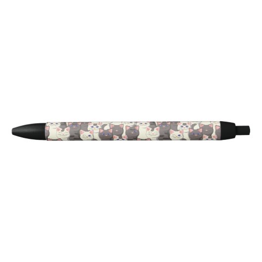 Witte en grijze kattenpatroon zwarte inkt pen (Voorkant)