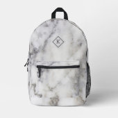 Witte en grijze marmeren textuur print | monogram bedrukte rugzak (Voorkant)