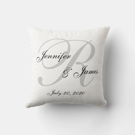 Witte en grijze Monogram Wedding Keepomwille Pillo Kussen (Achterkant)