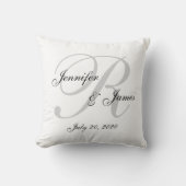 Witte en grijze Monogram Wedding Keepomwille Pillo Kussen (Voorkant)