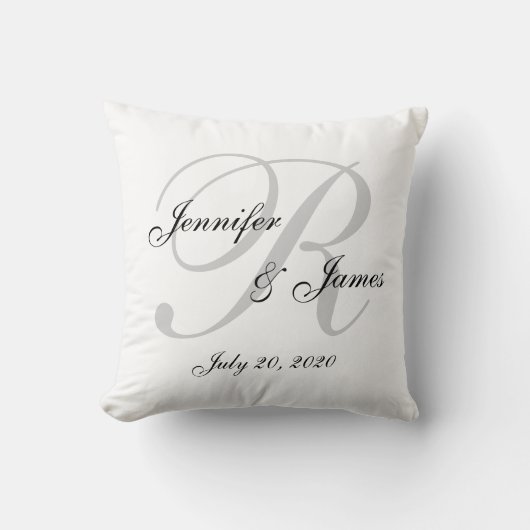 Witte en grijze Monogram Wedding Keepomwille Pillo Kussen (Voorkant)