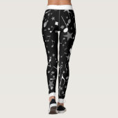 Witte en grijze Muzieknoten en witte sierstrip op  Leggings (Achterkant)