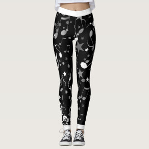 Witte en grijze Muzieknoten en witte sierstrip op Leggings