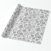 Witte en grijze  Paisley Lace Damaskers Cadeaupapier (Uitgerold)