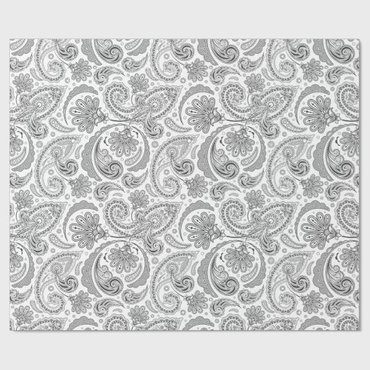 Witte en grijze  Paisley Lace Damaskers Cadeaupapier (Vlak)