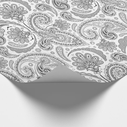 Witte en grijze  Paisley Lace Damaskers Cadeaupapier (Hoek)