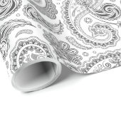 Witte en grijze  Paisley Lace Damaskers Cadeaupapier (Rol Hoek)