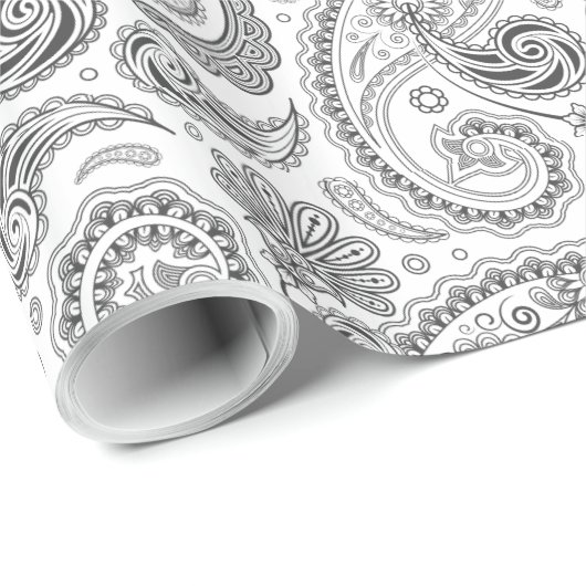 Witte en grijze  Paisley Lace Damaskers Cadeaupapier (Rol Hoek)