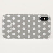 Witte en grijze polka punt Persoonlijke naam Case-Mate iPhone Case (Achterkant (horizontaal))