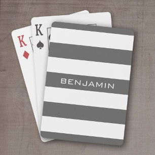 Witte en grijze ringstrepen met aangepaste naam pokerkaarten