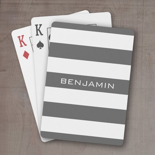 Witte en grijze ringstrepen met aangepaste naam pokerkaarten