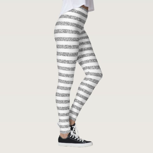 Witte en grijze streep met zilverglitter-Leggings Leggings (Rechts)