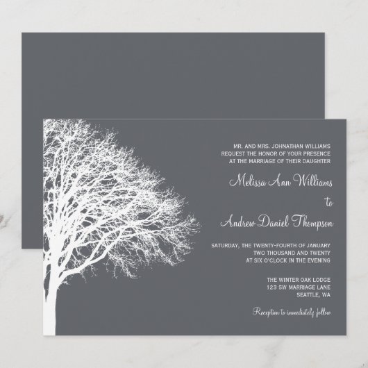 Witte en grijze wintereik kaart (Voorkant / Achterkant)